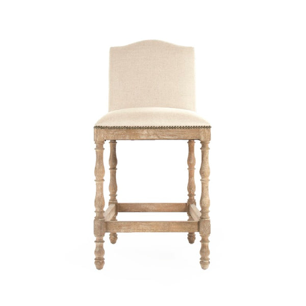 Zentique Aria Oak Counter Stool with Linen Upholstery — Padded Seat, Contoured Back, Durable Solid Oak Frame (97 chars) ZEN101 Counter E272 A003