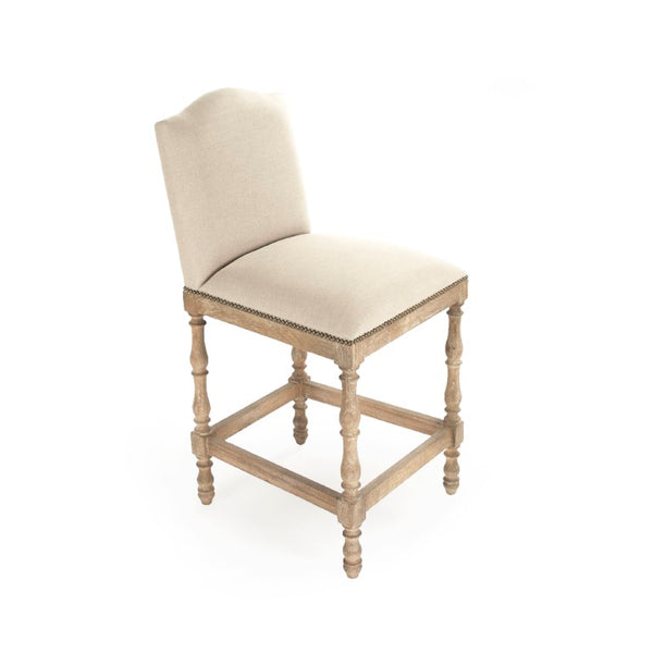 Zentique Aria Oak Counter Stool with Linen Upholstery — Padded Seat, Contoured Back, Durable Solid Oak Frame (97 chars) ZEN101 Counter E272 A003