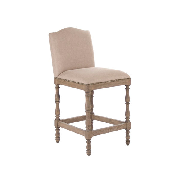 Zentique Aria Recycled Oak Counter Stool with Linen-Cotton Upholstery, Ergonomic Back & Footrest, 40.25" ZEN101 Counter