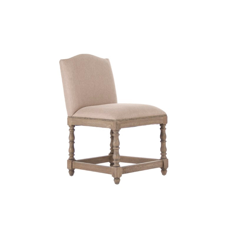 Zentique Aria Recycled Oak Cafe Stool — Sustainable Linen Blend Upholstery, Ergonomic Back, Modern Minimalist Design ZEN101
