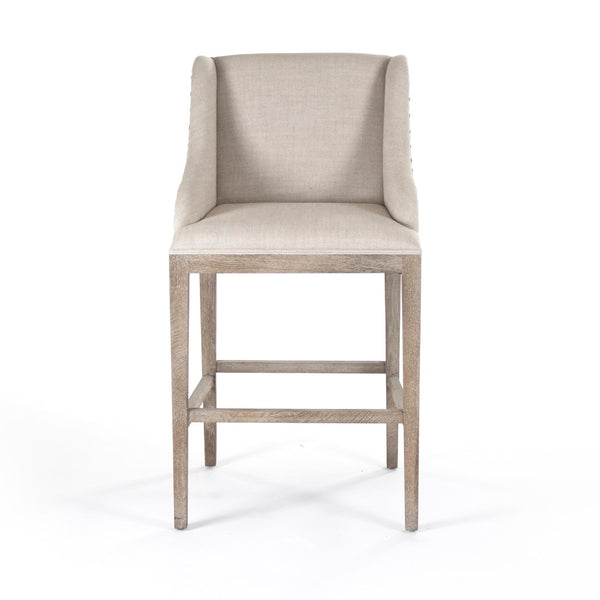 Connor Bar Stool Limed Grey Oak, Natural Linen ZEN102 Barstool Zentique
