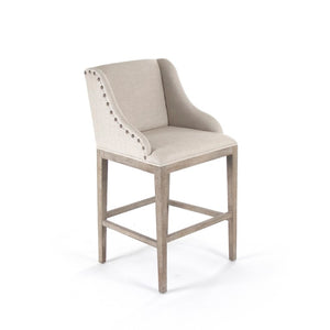 Zentique Connor Oak Bar Stool with Linen Seat, Ergonomic Back, Durable Finish for Modern Kitchens & Bars ZEN102 Barstool