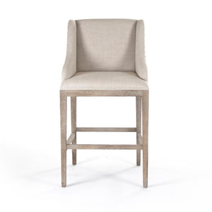 Zentique Connor Oak Bar Stool with Linen Seat, Ergonomic Back, Durable Finish for Modern Kitchens & Bars ZEN102 Barstool
