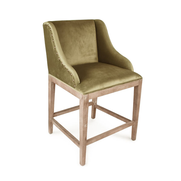 Connor Counter Stool Limed Grey Oak, Green Velvet ZEN102 Counter E272 V105 Zentique