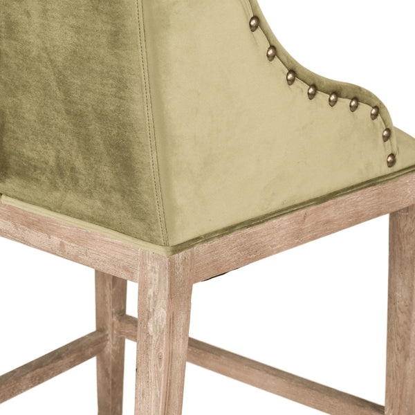 Connor Counter Stool Limed Grey Oak, Green Velvet ZEN102 Counter E272 V105 Zentique