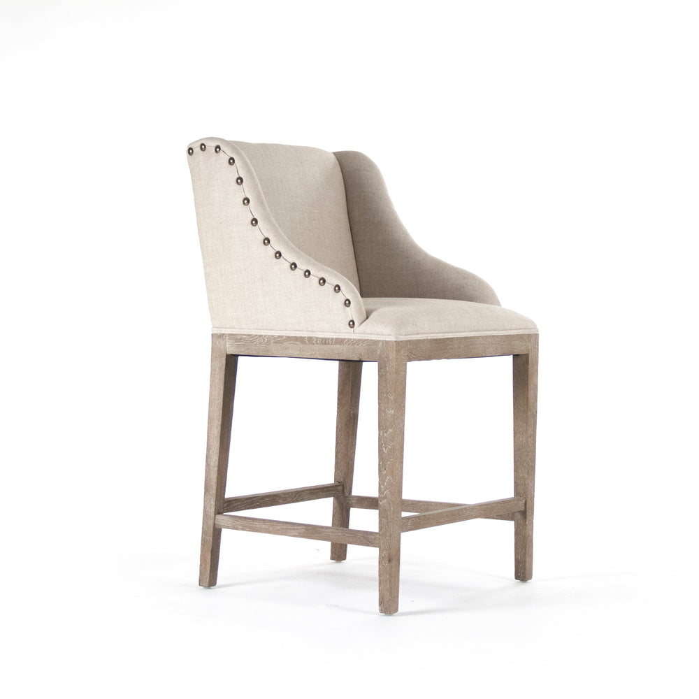 Connor Counter Stool Limed Grey Oak, Natural Linen ZEN102 Counter Zentique