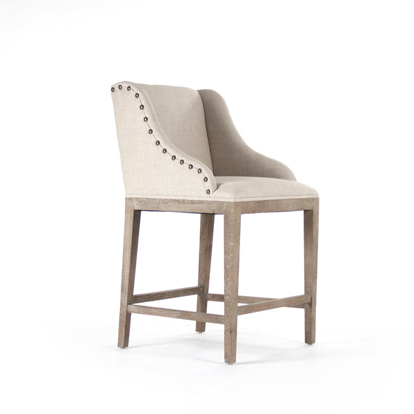 Connor Counter Stool Limed Grey Oak, Natural Linen ZEN102 Counter Zentique