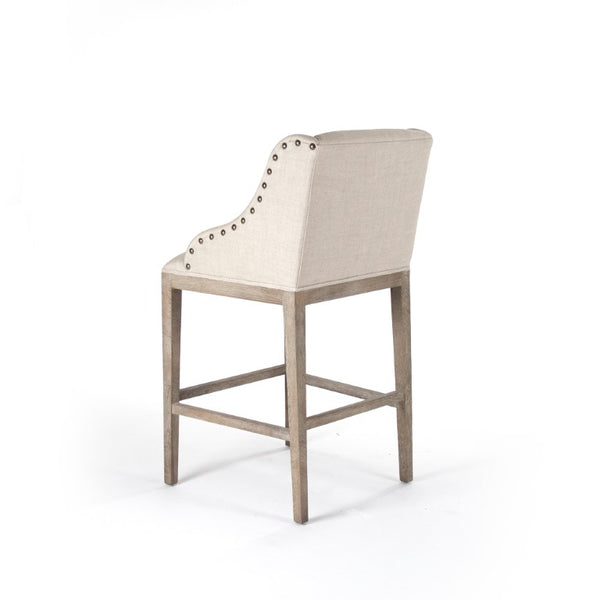 Zentique Connor Counter Stool with Solid Oak Frame and Textured Linen Upholstery for Modern Kitchen Seating Limed Grey Oak, Natural Linen ZEN102 Counter