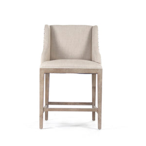 Zentique Connor Counter Stool with Solid Oak Frame and Textured Linen Upholstery for Modern Kitchen Seating Limed Grey Oak, Natural Linen ZEN102 Counter