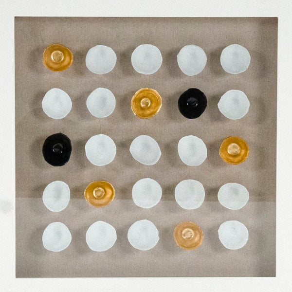 Zentique Abstract Framed Art: Contemporary Neutral Abstract Wall Décor with Glass Face, Ready-to-Hang Modern Focal Piece White Gold and Black Ceramic Shells in White Frame ZEN22362A