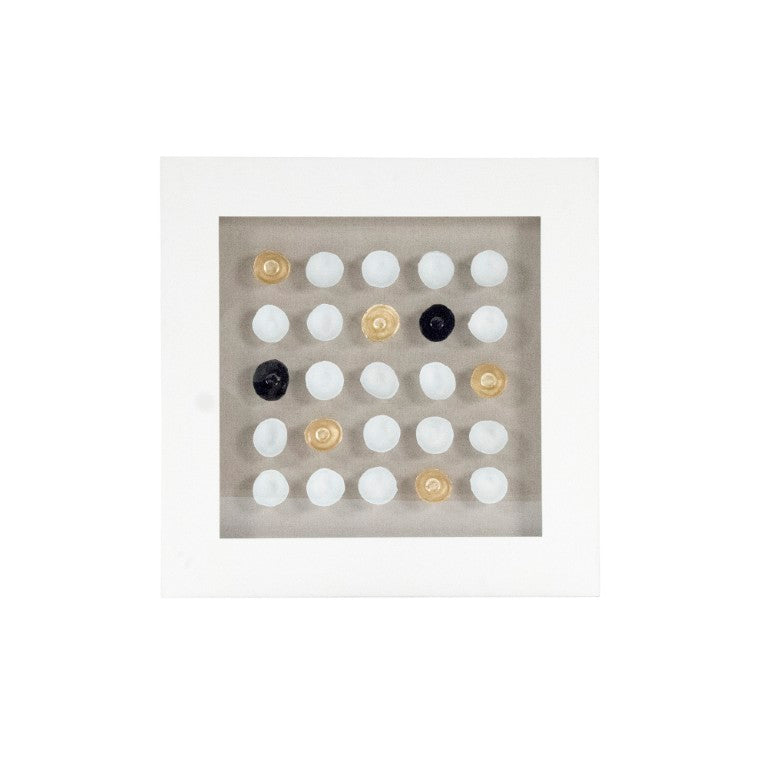 Zentique Abstract Framed Art: Contemporary Neutral Abstract Wall Décor with Glass Face, Ready-to-Hang Modern Focal Piece White Gold and Black Ceramic Shells in White Frame ZEN22362A