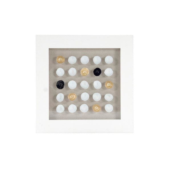 Zentique Abstract Framed Art: Contemporary Neutral Abstract Wall Décor with Glass Face, Ready-to-Hang Modern Focal Piece White Gold and Black Ceramic Shells in White Frame ZEN22362A