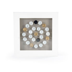 Zentique Abstract Framed Art: Contemporary Neutral Abstract Wall Décor with Glass Face, Ready-to-Hang Modern Focal Piece White Gold and Black Shells in White Frame ZEN22362B