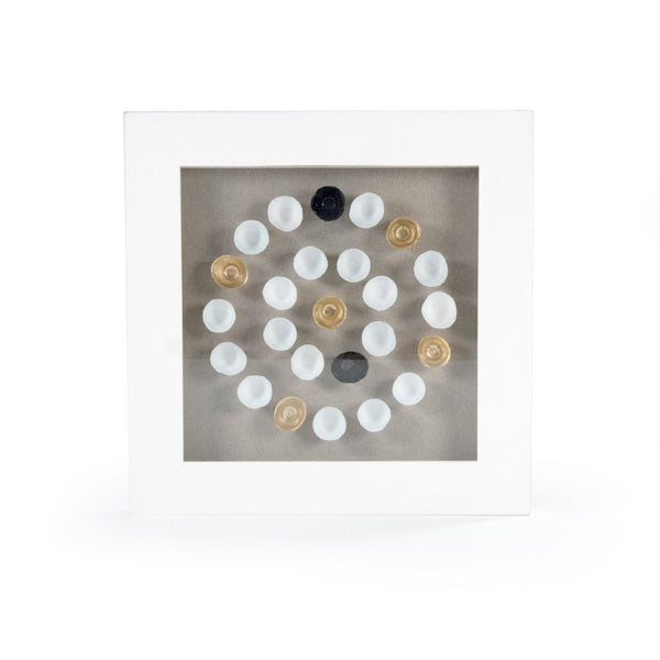 Zentique Abstract Framed Art: Contemporary Neutral Abstract Wall Décor with Glass Face, Ready-to-Hang Modern Focal Piece White Gold and Black Shells in White Frame ZEN22362B