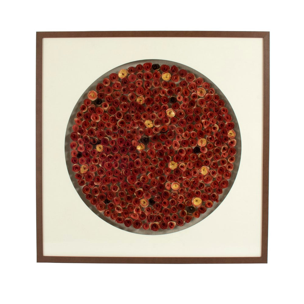 Abstract Rose Wall Art Red Roses, White Background, Brown Frame ZEN35314 Zentique