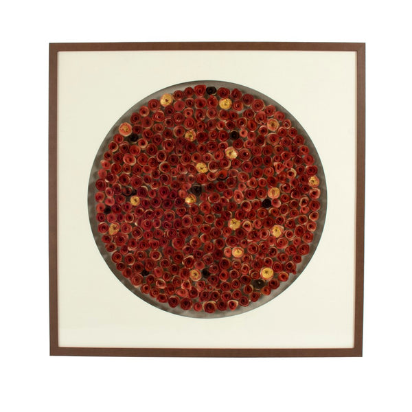 Abstract Rose Wall Art Red Roses, White Background, Brown Frame ZEN35314 Zentique