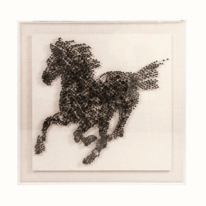 Abstract Horse Wall Art Black Golf Pegs, Natural Linen ZEN35347 Zentique