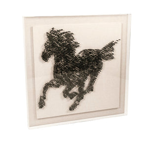 Abstract Horse Wall Art Black Golf Pegs, Natural Linen ZEN35347 Zentique
