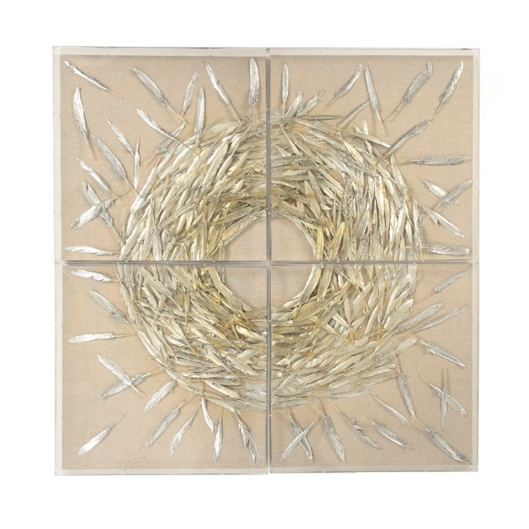 Zentique Abstract Feather Art Set of 4 Textured Acrylic Panels with Real Feather Accents for Modern Wall Decor ZEN35793