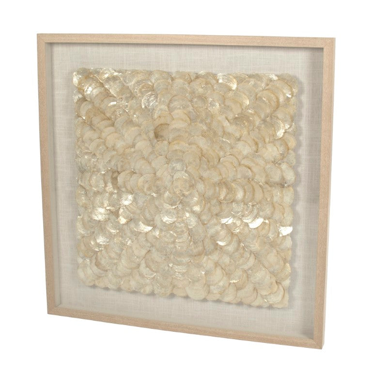 Zentique Abstract Shell Art: Handcrafted Pine Panel with Mother-of-Pearl Inlays, Glass Overlay for Luminous Coastal Minimalist Décor ZEN36702A