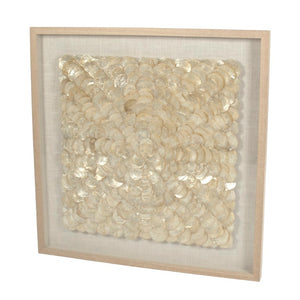 Zentique Abstract Shell Art: Handcrafted Pine Panel with Mother-of-Pearl Inlays, Glass Overlay for Luminous Coastal Minimalist Décor ZEN36702A