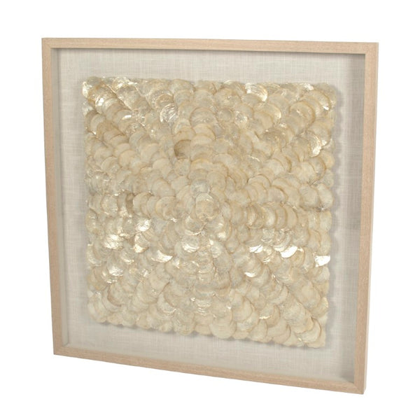 Zentique Abstract Shell Art: Handcrafted Pine Panel with Mother-of-Pearl Inlays, Glass Overlay for Luminous Coastal Minimalist Décor ZEN36702A
