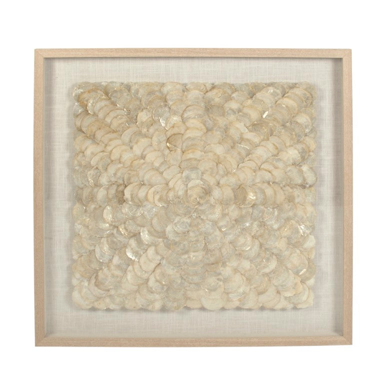 Zentique Abstract Shell Art: Handcrafted Pine Panel with Mother-of-Pearl Inlays, Glass Overlay for Luminous Coastal Minimalist Décor ZEN36702A