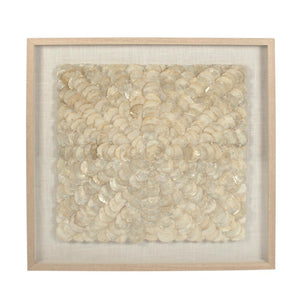 Zentique Abstract Shell Art: Handcrafted Pine Panel with Mother-of-Pearl Inlays, Glass Overlay for Luminous Coastal Minimalist Décor ZEN36702A