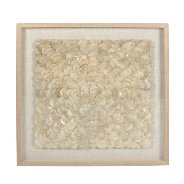 Zentique Abstract Shell Art: Handcrafted Pine Panel with Mother-of-Pearl Inlays, Glass Overlay for Luminous Coastal Minimalist Décor ZEN36702A