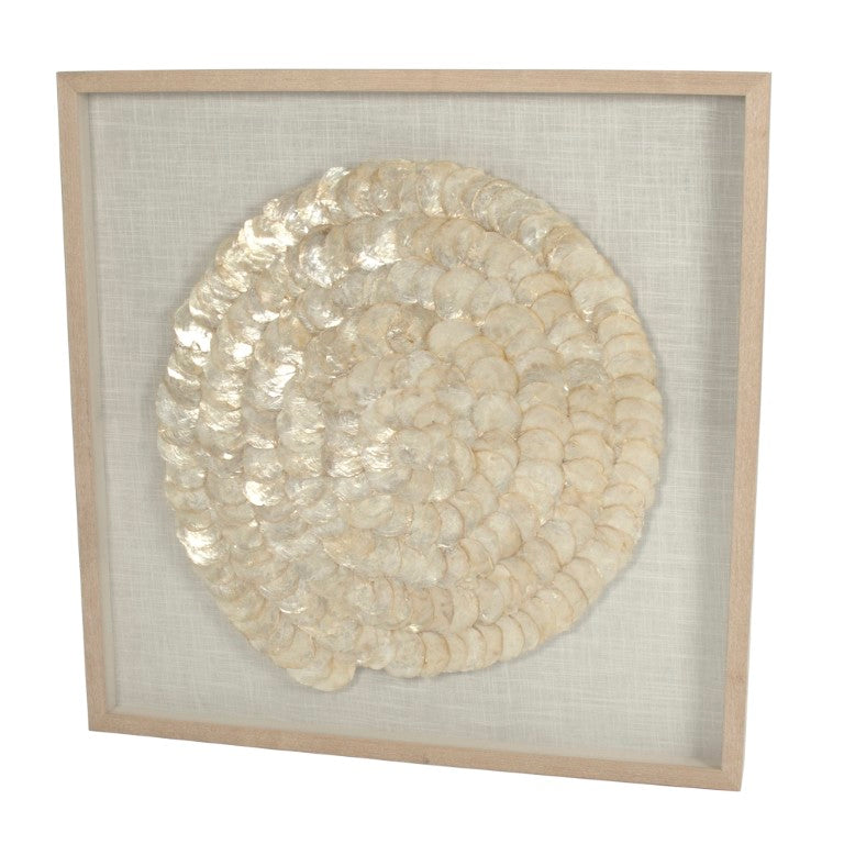 Zentique Abstract Shell Art: Handcrafted Pine Panel with Mother-of-Pearl & Glass Inlay, Luminous Coastal Wall Decor (35.5cm) ZEN36702B