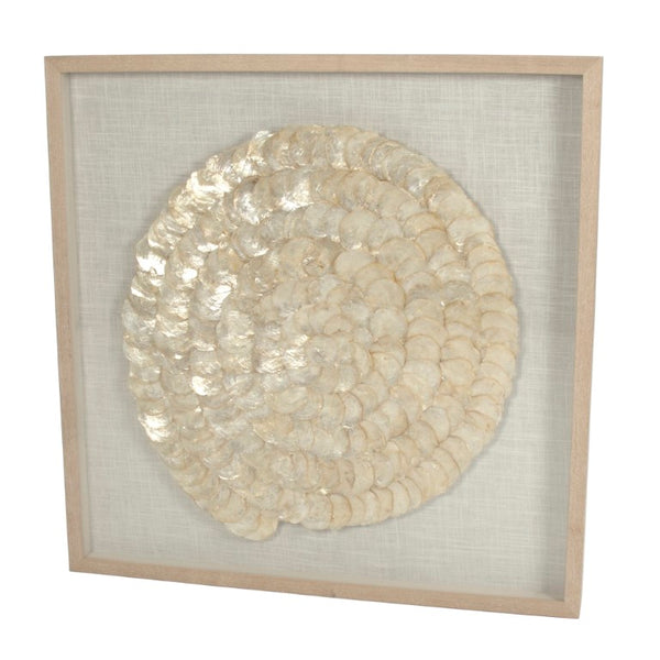 Zentique Abstract Shell Art: Handcrafted Pine Panel with Mother-of-Pearl & Glass Inlay, Luminous Coastal Wall Decor (35.5cm) ZEN36702B