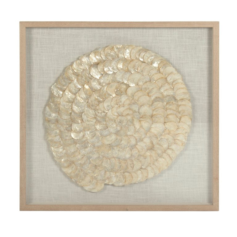 Zentique Abstract Shell Art: Handcrafted Pine Panel with Mother-of-Pearl & Glass Inlay, Luminous Coastal Wall Decor (35.5cm) ZEN36702B