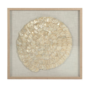 Zentique Abstract Shell Art: Handcrafted Pine Panel with Mother-of-Pearl & Glass Inlay, Luminous Coastal Wall Decor (35.5cm) ZEN36702B