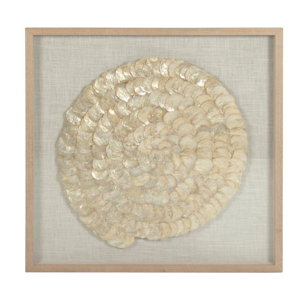 Zentique Abstract Shell Art: Handcrafted Pine Panel with Mother-of-Pearl & Glass Inlay, Luminous Coastal Wall Decor (35.5cm) ZEN36702B