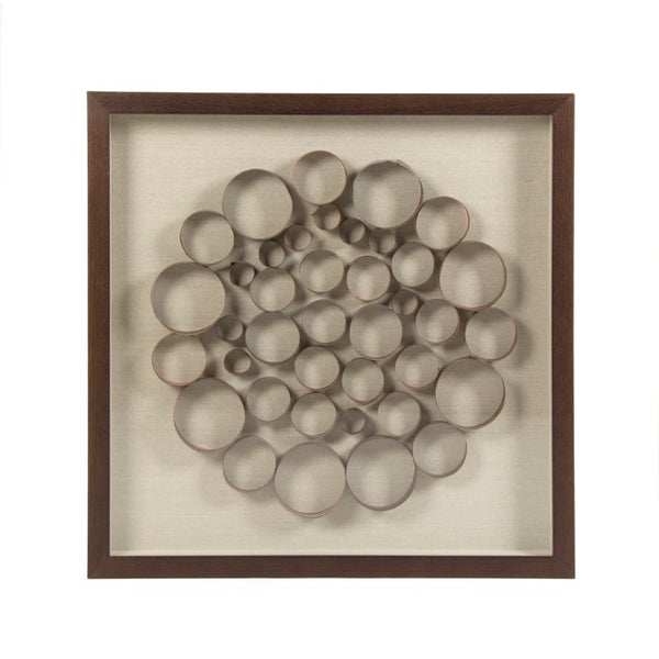 Zentique Abstract Abstract Circles Wall Art with Layered Concentric Design, Pine Frame & Tempered Glass Ready to Hang (23.5") Brown, Natural Linen ZEN36709