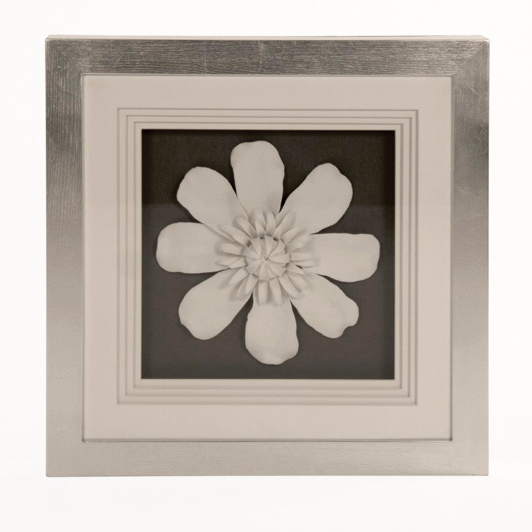 Zentique Flower Ceramic Wall Art 3D Floral Accent with Glass Details, 23.5" Square MDF Backing, Hand-Painted Finish ZEN37095B