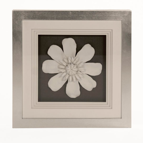Zentique Flower Ceramic Wall Art 3D Floral Accent with Glass Details, 23.5" Square MDF Backing, Hand-Painted Finish ZEN37095B