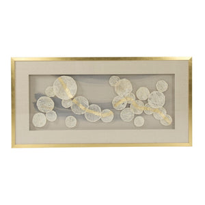 Abstract Shell Wall Art White, Gold, Blue art, Natural Linen, Gold Frame ZEN37099 Zentique