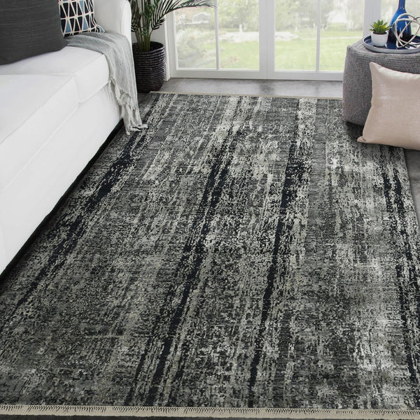 Amer Rugs Zenith Hand-knotted Abstract Design Area Rug – Luxurious New Zealand Wool & Silk For Timeless Elegance Dark Gray Wool, Silk Zen380810