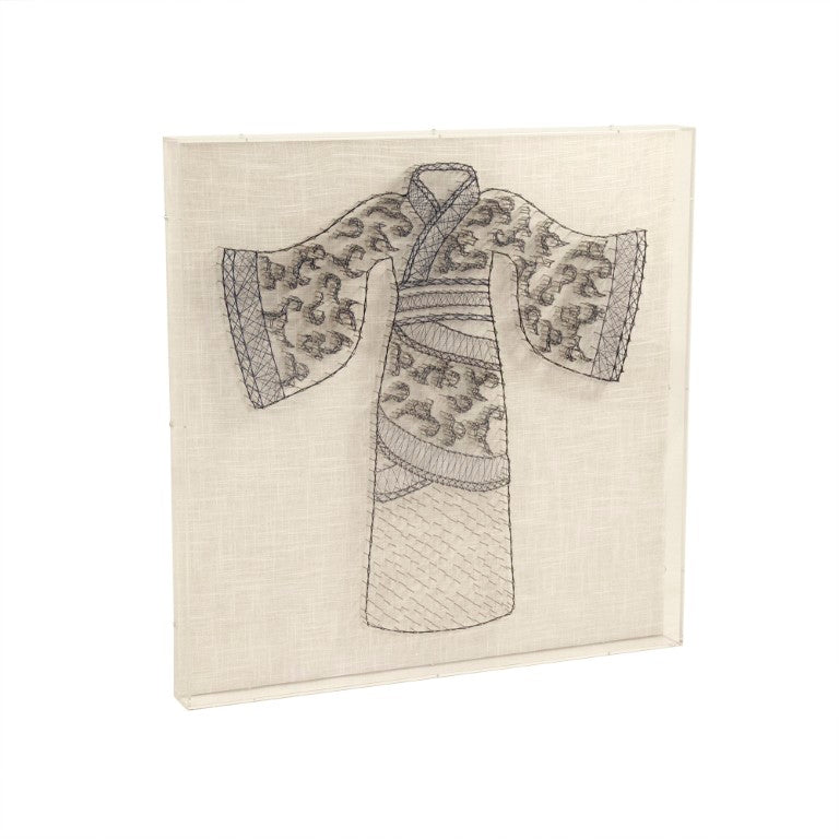 Zentique Kimono Layered Acrylic & Linen Wall Art 31.5" Square — Textural String Detail, Ready-to-Hang Gallery Piece ZEN38998