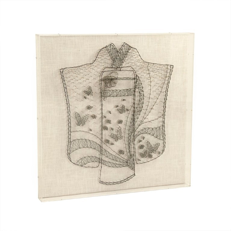 Zentique Kimono Layered Acrylic & Linen Wall Art Square 31.5" Textural String Detail on MDF Frame, Ready to Hang ZEN38999