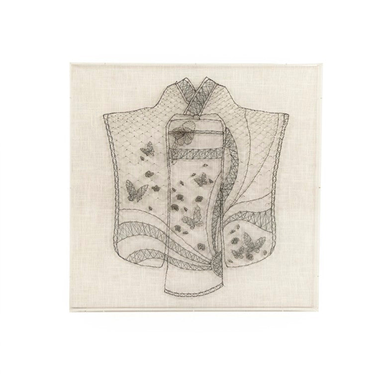 Zentique Kimono Layered Acrylic & Linen Wall Art Square 31.5" Textural String Detail on MDF Frame, Ready to Hang ZEN38999