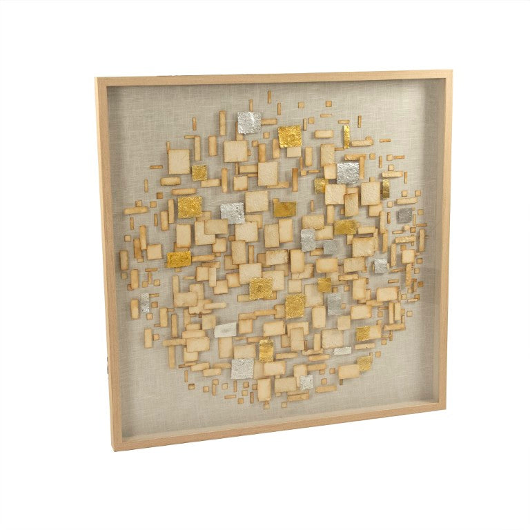 Zentique Abstract Layered Paper Wall Art — Minimalist Linen Mat, Warm Pine Frame, Textured Neutral Square (47.5cm) ZEN39029