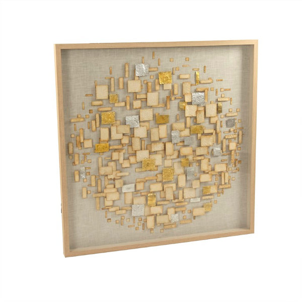 Zentique Abstract Layered Paper Wall Art — Minimalist Linen Mat, Warm Pine Frame, Textured Neutral Square (47.5cm) ZEN39029