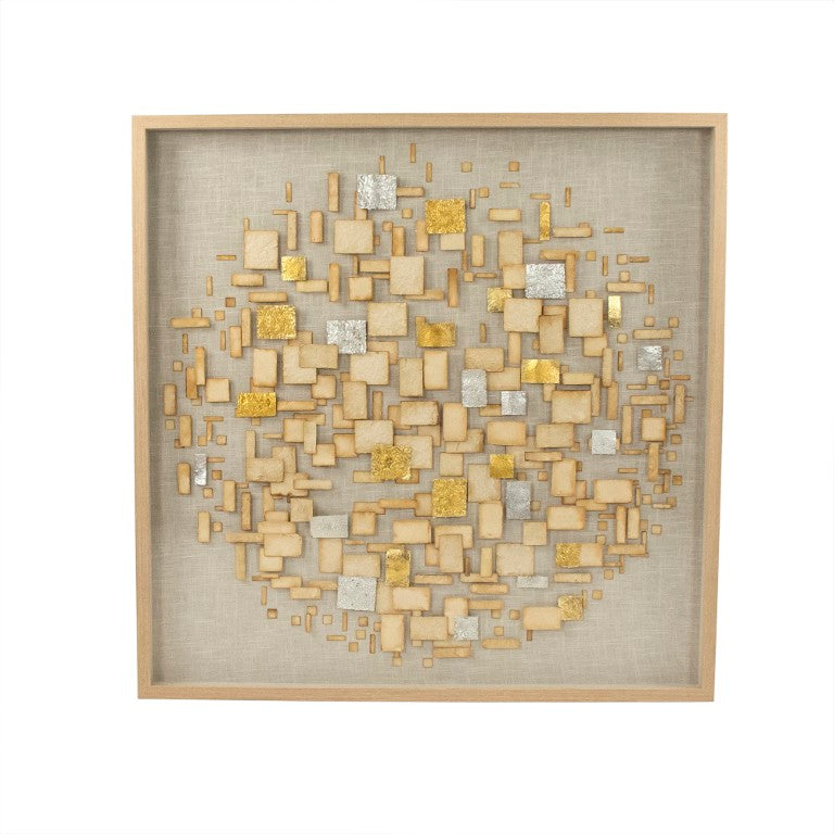 Zentique Abstract Layered Paper Wall Art — Minimalist Linen Mat, Warm Pine Frame, Textured Neutral Square (47.5cm) ZEN39029