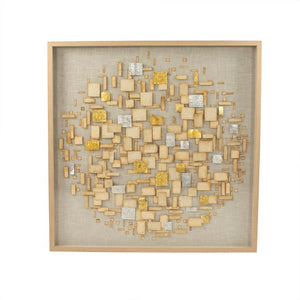 Zentique Abstract Layered Paper Wall Art — Minimalist Linen Mat, Warm Pine Frame, Textured Neutral Square (47.5cm) ZEN39029