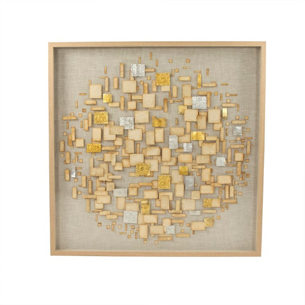 Zentique Abstract Layered Paper Wall Art — Minimalist Linen Mat, Warm Pine Frame, Textured Neutral Square (47.5cm) ZEN39029
