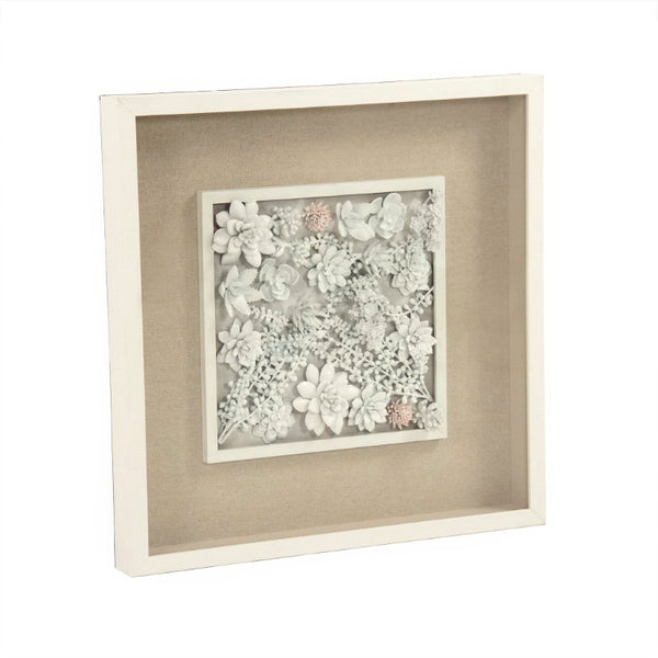 Zentique Abstract Ceramic Botanical Wall Art — Handcrafted 3D Ceramic Leaves in Pine Frame with Glass Overlay, Minimalist Decor ZEN39975A