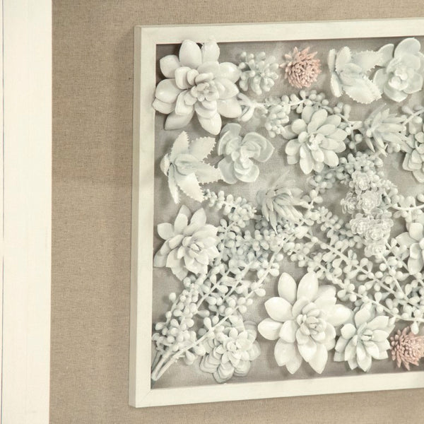 Zentique Abstract Ceramic Botanical Wall Art — Handcrafted 3D Ceramic Leaves in Pine Frame with Glass Overlay, Minimalist Decor ZEN39975A