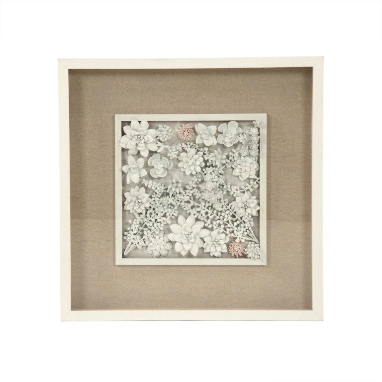 Zentique Abstract Ceramic Botanical Wall Art — Handcrafted 3D Ceramic Leaves in Pine Frame with Glass Overlay, Minimalist Decor ZEN39975A